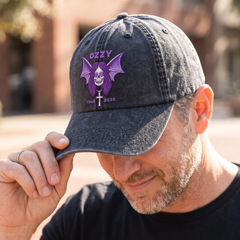 OZZ Gothic Bat Skull Distressed Cap