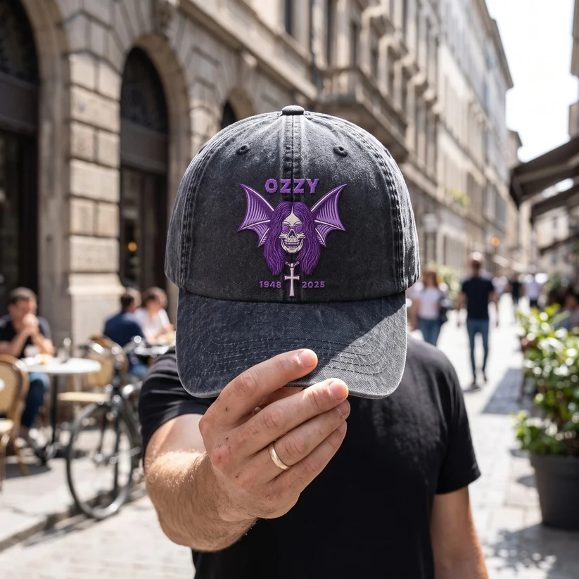 OZZ Gothic Bat Skull Distressed Cap