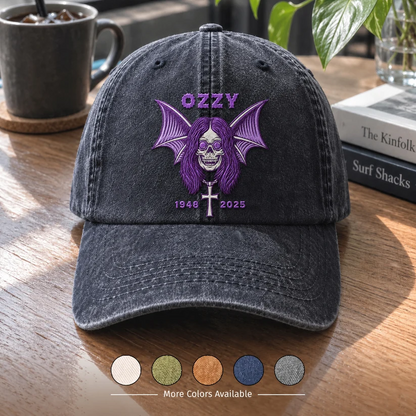 OZZ Gothic Bat Skull Distressed Cap